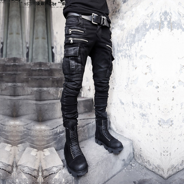 BOYS Fashion Mens Biker Jeans Motocycle Slim Fit Black Moto Pants For Skinny Men | Wish