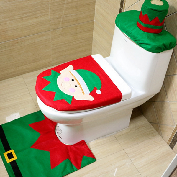 3pcs set Bathroom Decoration Christmas Elf Toilet Seat Cover Rug