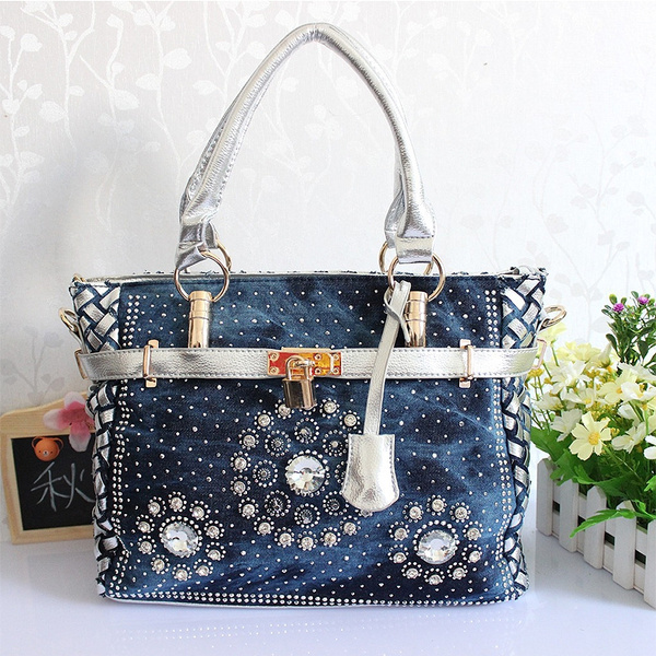 Denim designer handbags hot sale