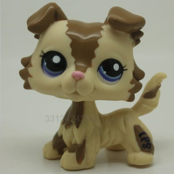 Littlest Pet Shop LPS Toys #2210 Collie Dog With Blue Eyes Beige Brown Puppy 