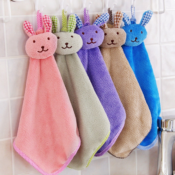 Baby Hand Towel Cartoon Animal Rabbit Plush Kitchen Soft Hanging