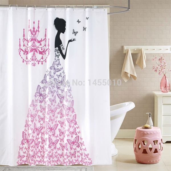Fabric Polyester Pink Erfly, Bathroom Shower Curtain Sizes
