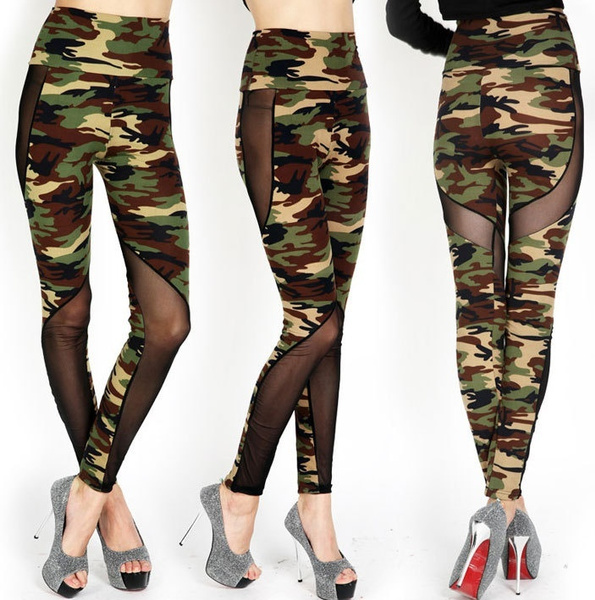 Women Sexy Mesh Camouflage Leggings 
