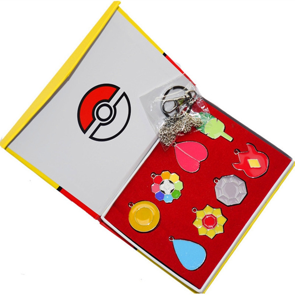 Pokemon Kanto Region Gym Badge Necklace Pendant Keychain Cosplay Gift  Collection 8pcs Set in Box