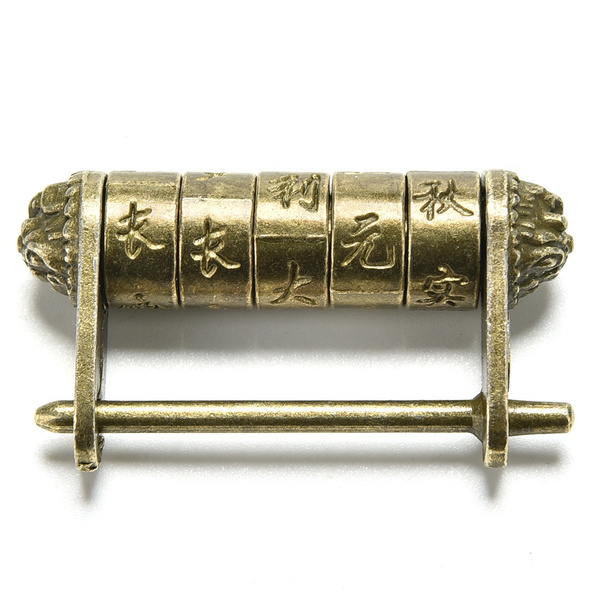 Vintage Antique old style password Brass Carved Word padlock lock/key 