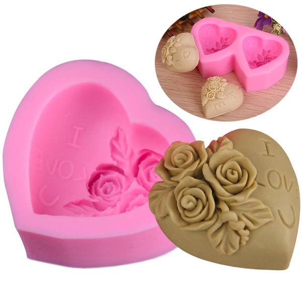 Silicone Soap Mold Love Heart Rose Chocolate Mold Candle Polymer