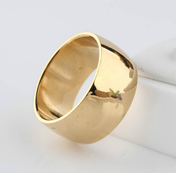 12mm No fading 24k Classic Engagement Wedding rings 1.2CM Yellow Gold ...