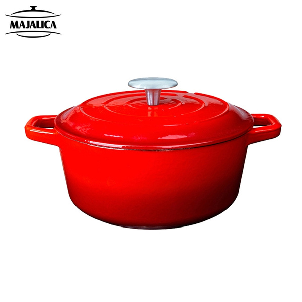 Majalica Red Enameled Cast Iron 4.2 Quart/4L Wok/ Chinese wok with Glass  Lid