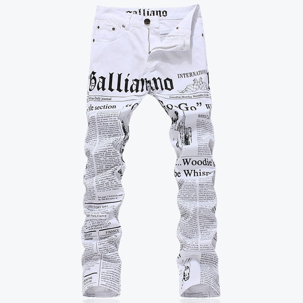 Moda hombre slim fit cartas de papel de impresión pantalones vaqueros  Masculinos más tamaño ocasional pantalones de mezclilla blanco pantalones  Largos Envío Libre | Wish