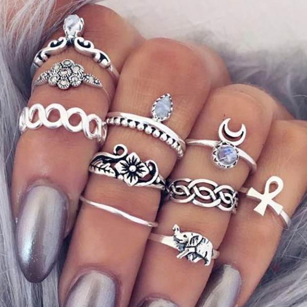 10 Pcs/set Fashion Jewelry Women Gold Midi Finger Ring Punk Knuckle Rings Gift 