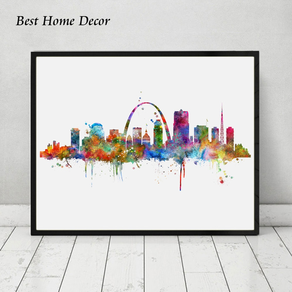 St. Louis Skyline City Poster Watercolor Painting St. Louis Wall Hanging Skyline Wall Decor Landscape Poster Art Print No Framed | Wish