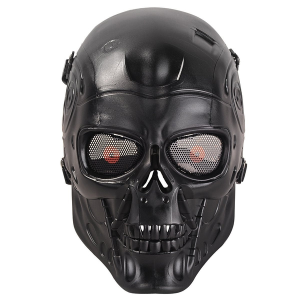 Maschera Protettiva CS Halloween Airsoft Paintball Maschera Scheletrica Del Cranio Pieno Nero Argento 