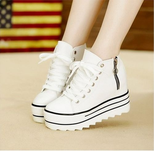2016 Fashion Women's High Heeled Platform Sneakers Canvas Shoes ...