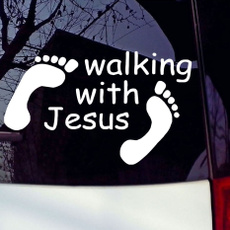 WALKING WITH JESUS Sticker Religious Car Window Vinyl Decal God Footprints Cute