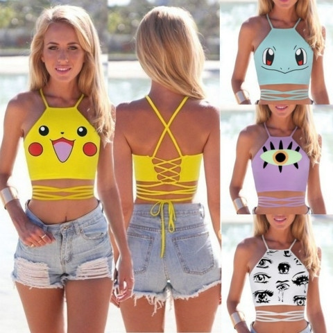 Pikachu Pokemon Go Pokémon Underwear Sprites Vest Midriff Women Cute Top  Sling Vest