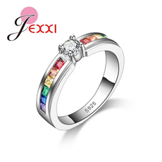 Fashion Jewelry Rainbow CZ Cubic Zirconia 925 Sterling Silver Wedding Engagement Finger Rings For Women New Party Ring