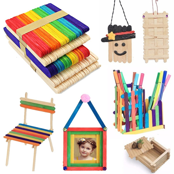 50 Pcs Wooden Popsicle Sticks for Party Kids DIY Crafts Ice Cream Pops  Making Puzzle Toy Gift