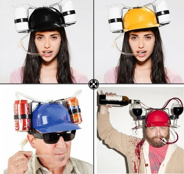Beer Strange New Gadgets Creative Lazy Helmet Hat Straw Coke Beer Drink  Wine