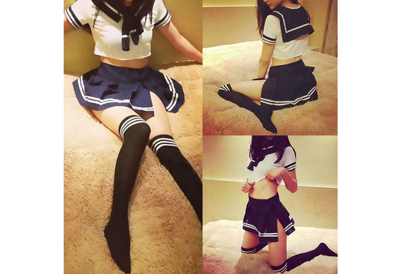 Japanese Anime Flirt School Girl Uniform Club Costume Mini Skirt Bowtie Kit