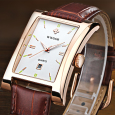 WWOOR Brand Quartz Watch Square Dial Luminous Sports Wrist Watch Genuine Leather Strap with Watch Box