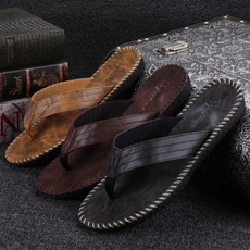 Fashion Men Beach Flip-flops PU Leather Slippers Casual Cool Slippers