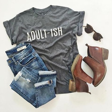 Adult-ish Letter Printed Funny T-shirt Women Tee Street Style Fashion Top Tee Histpers