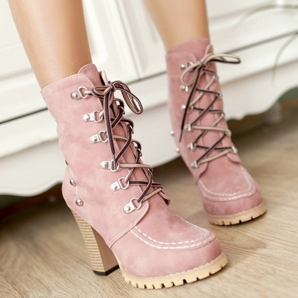 Remaches moda Punk estilo gladiador botas para mujer encaje alto pico  tacones altos botines botas de tacones gruesos Martin botas de mujer | Wish