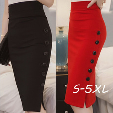 Plus Size New Fashion Women Skirt Midi Skirt Slim OL Sexy Open Slit Button Slim Pencil Skirt Elegant Ladies Skirts 2 Colors
