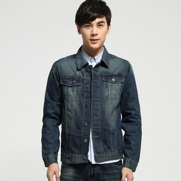 Ropa de hombre Chaqueta de mezclilla delgada Hombres Chaquetas casuales  Jeans Azul Algodón Cuello de solapa Abrigos de manga larga Outwear Tallas  grandes | Wish