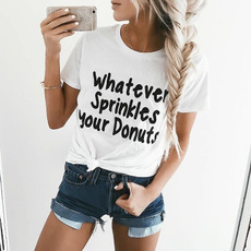 Women Tumblr Style Fashion White Tops Tee Whatever Sprinkles Your Donuts Letters Print Funny T Shirt