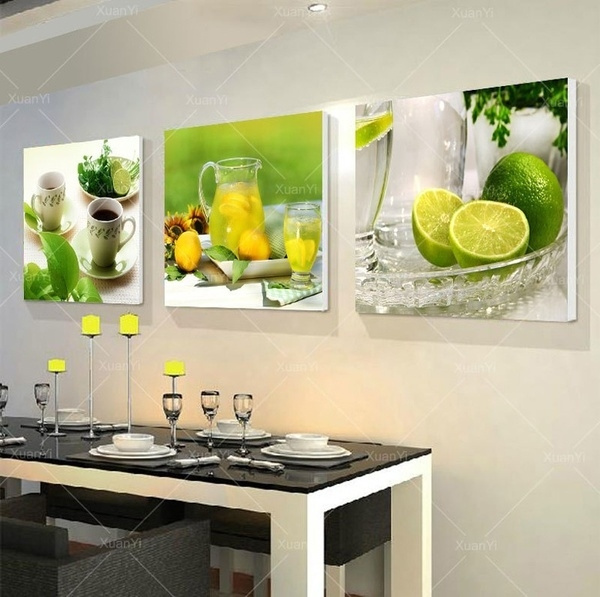 AM_ EG_ 3 Pcs Fruits Lemon Canvas Painting Pictures Kitchen Living Room Decor Ch