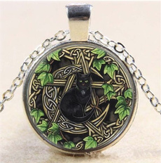 Wicca Black Cat 25MM Photo Cabochon Dome Glass Chain Pendant Necklace