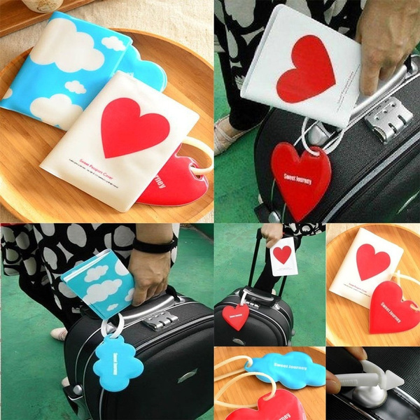 Cute Ribbon Belt Silicone Travel Passport Holder Cover Luggage Tag Love/Cloud 