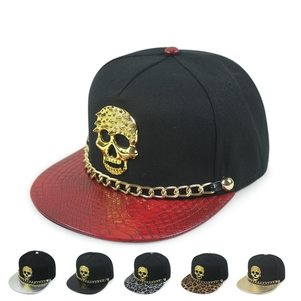 European Punk Leather Snapback Hat Gold 