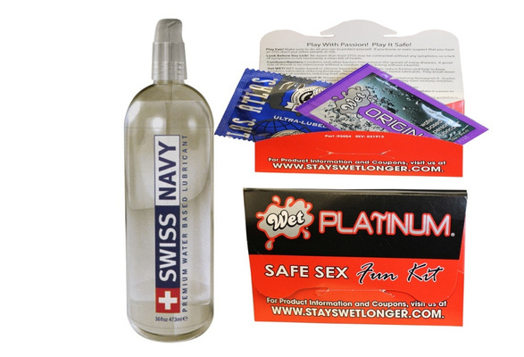 Bundle package 1 Swiss Navy Water Based Lubricant 8oz AND 1 Wet Safe Sex  Kit with Platinum Silicone Lubricant