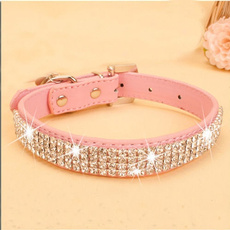 Bling Rhinestone PU Leather Crystal Diamond Puppy Collar Pet Dog Collars Pink Red