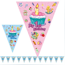2.5 Meter My 1st Birthday Cartoon Pennants Paper Flag Party Decoration Banner Bunting for Children Kids Blue Pink Girl Boy Party