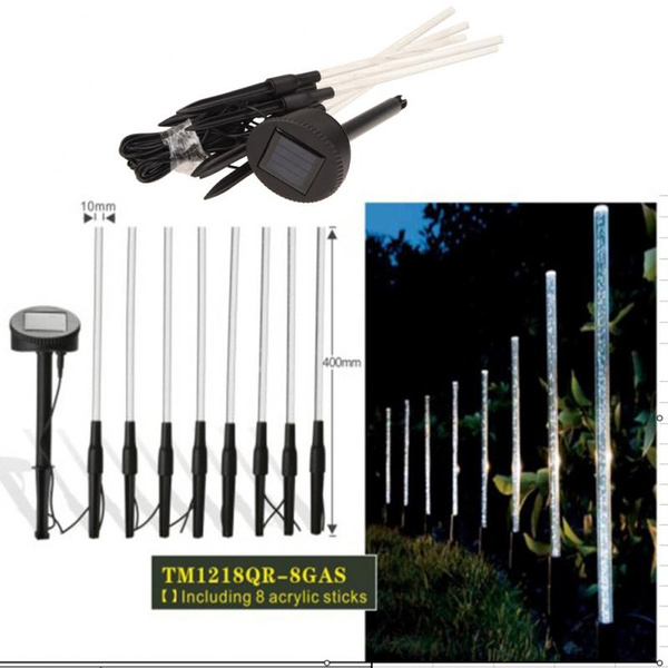 8X Led Crystal Bubble Solar Powered Lamps Garden Stick Lights Border