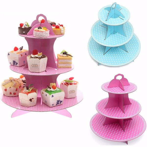 4 Tier Cake Holder Cardboard Cupcake Paper Stand Plates Wedding