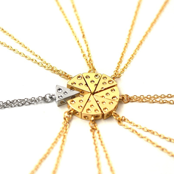 8pcs Set Charm Cheese Pizza Necklace Food Jewelry Best Friend Forever Bff Friendship Anniversary Gift Gold Silver Wish