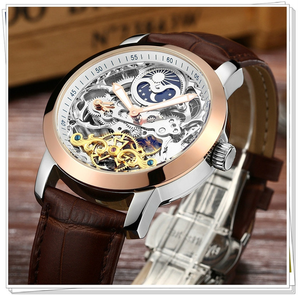 LUIK Herenhorloges Maanfase Tourbillon Hol automatisch horloge Heren  waterdichte lederen polshorloges | Wish