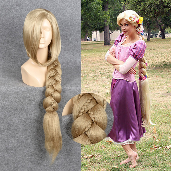 Cosplay Movie Tangled Princess Rapunzel Wig Extra Long Blonde Braid Synthetic Anime Cosplay Fluffy Wig