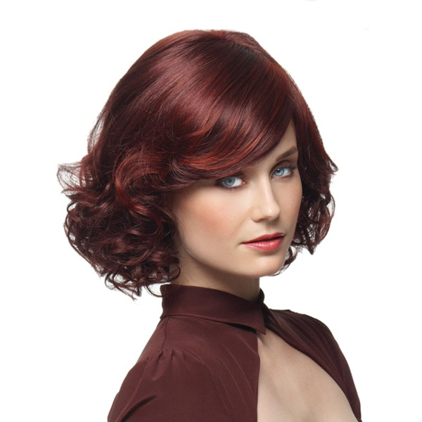 New Stylish Synthetic Wigs Wine Red Short Curly Hair With Bangs Highlights Wig For Women Wish