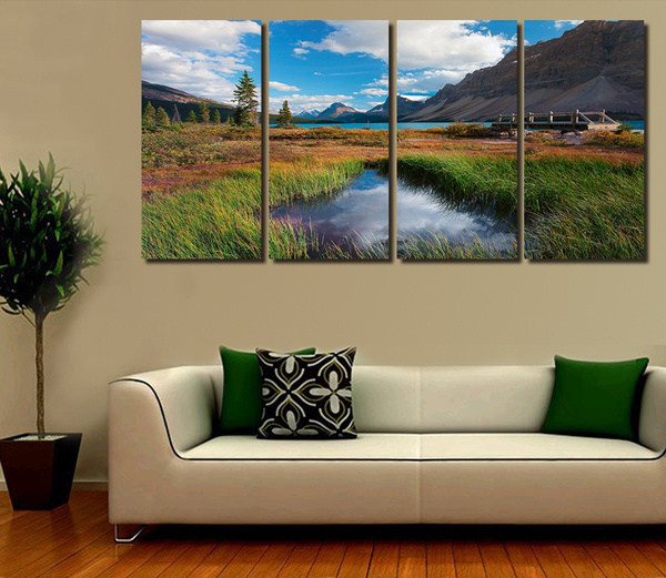 (No Frame) 4 Panels Landscape Painting Canvas Wall Art Picture Home