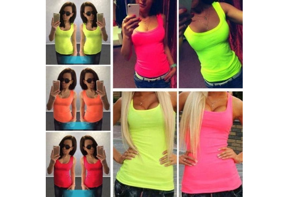 Fluorescent Colors Sexy Women Summer T shirt Tank Tops O-neck Slim