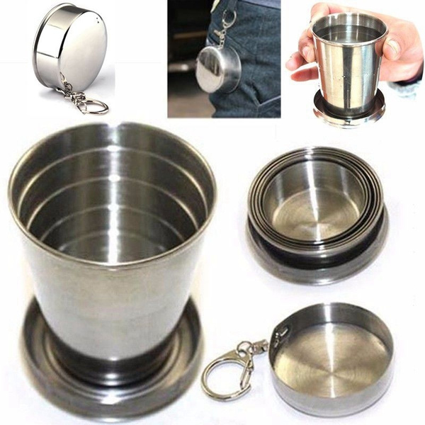 Details about   US 3-6 Pack Stainless Steel Portable Camping Travel Folding Collapsible Cups 