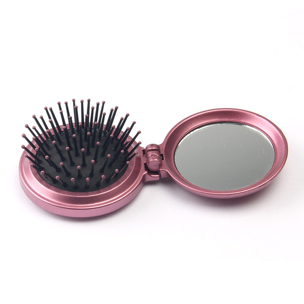 Portable Girls Travel Folding Hair Brush With Mirror Pocket Size Comb  Hairbrush | Wish