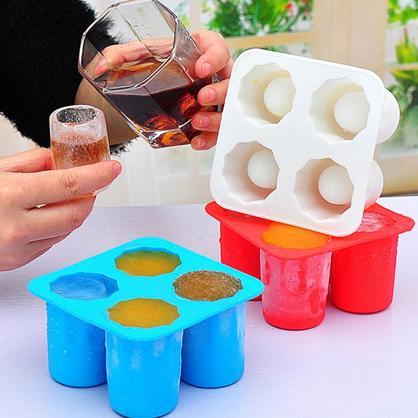 Hot Silicone 4-Cup Shaped Ice Cube Shot Glass Mold Mould Maker Tray Bar  Drink Het-sodifed