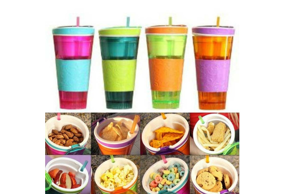 New Travel Snack Drink Bottle In One Container Lid Straw Kids Snack Bottle  Separated Ine With Straw Bottle