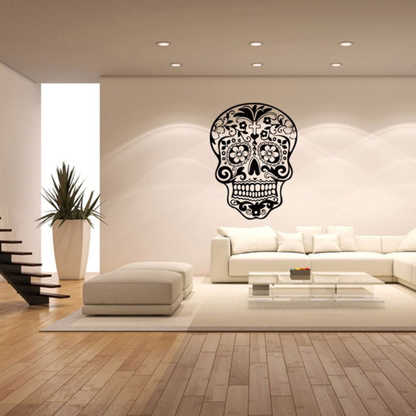 New Arrive Skull Wall Sticker Skull Punk Rock Creative Personality Removable Vinyl Wall Art Stickers Sugar Skull Decals Size 1 Wish